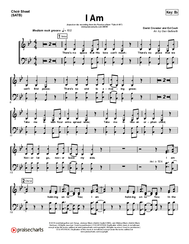I Am Choir Sheet (SATB) (David Crowder / Passion)