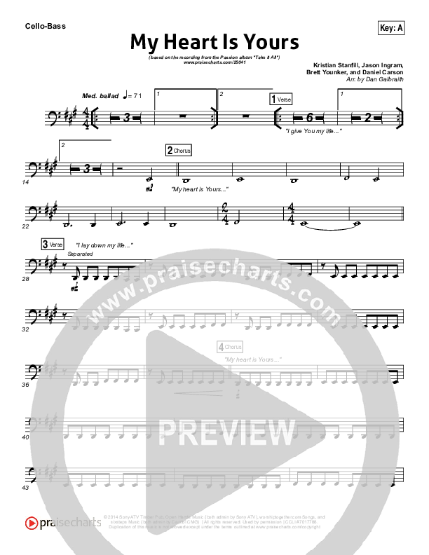 My Heart Is Yours Cello/Bass (Kristian Stanfill / Passion)