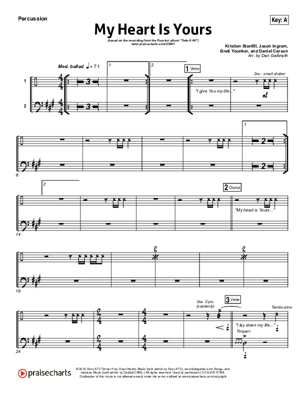 My Heart Is Yours Percussion (Kristian Stanfill / Passion)