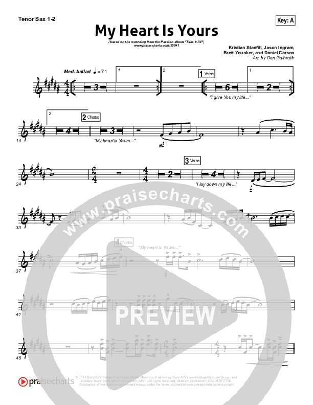 My Heart Is Yours Tenor Sax 1/2 (Kristian Stanfill / Passion)