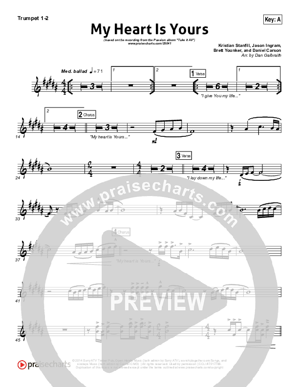 My Heart Is Yours Trumpet 1,2 (Kristian Stanfill / Passion)