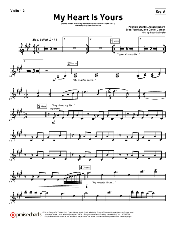 My Heart Is Yours Violin 1/2 (Kristian Stanfill / Passion)