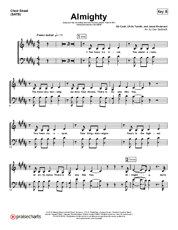 Almighty Choir Sheet (SATB) (Chris Tomlin / Passion)