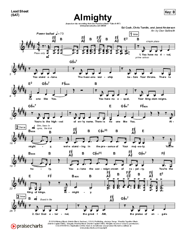 Almighty Lead Sheet (SAT) (Chris Tomlin / Passion)