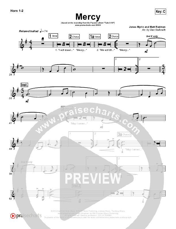 Mercy French Horn 1/2 (Matt Redman / Passion)