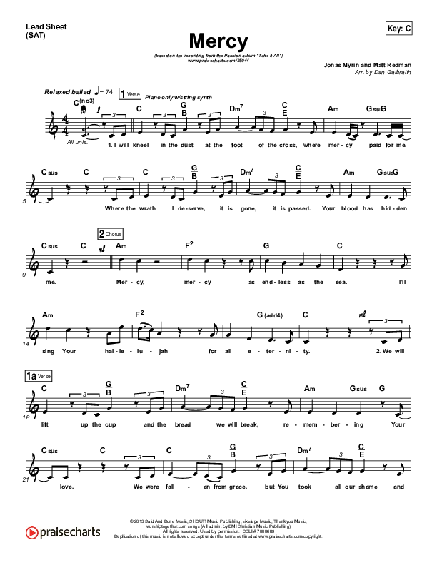 Mercy Lead Sheet (SAT) (Matt Redman / Passion)
