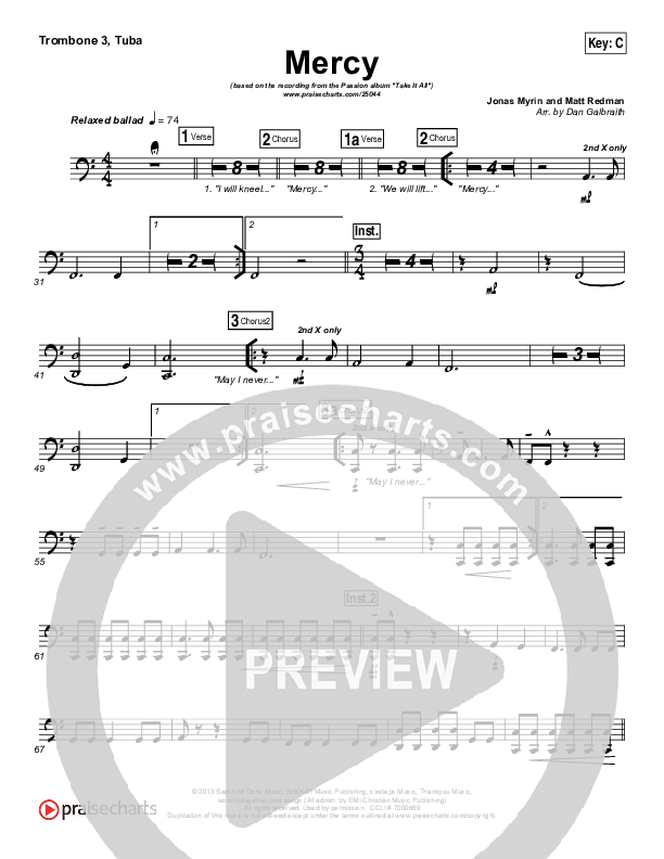 Mercy Trombone 3/Tuba (Matt Redman / Passion)