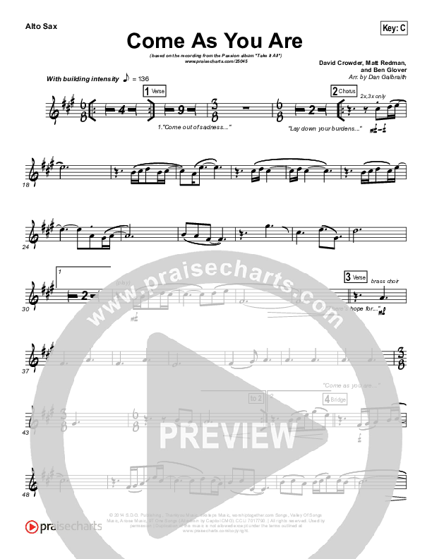 Come As You Are Alto Sax (David Crowder / Passion)