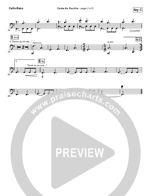 Come As You Are Cello/Bass (David Crowder / Passion)