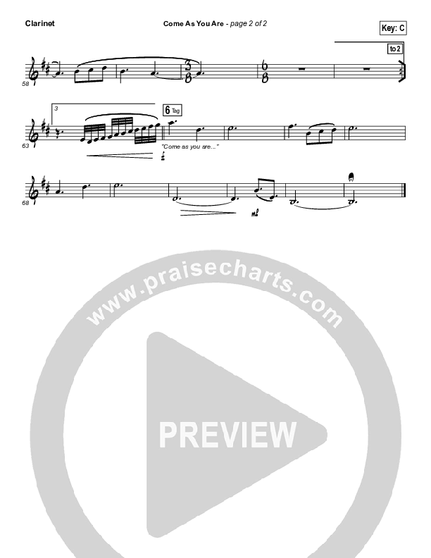 Come As You Are Clarinet (David Crowder / Passion)