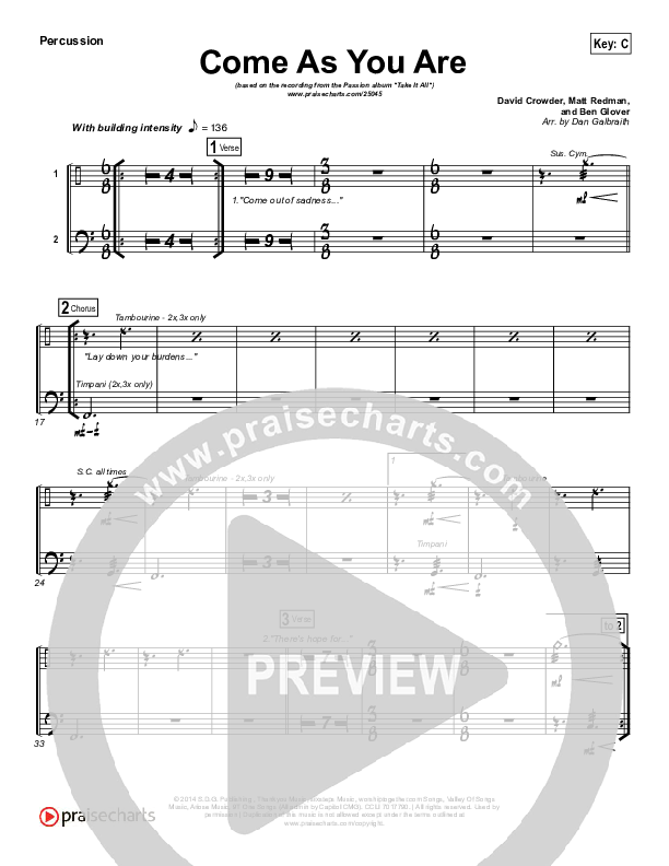 Come As You Are Percussion (David Crowder / Passion)