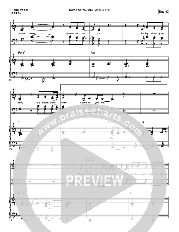 Come As You Are Piano/Vocal (SATB) (David Crowder / Passion)