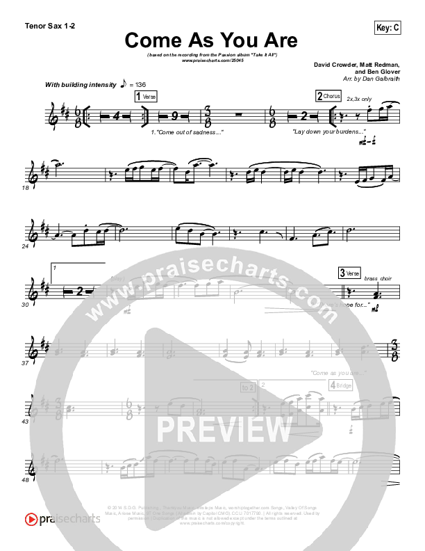 Come As You Are Tenor Sax 1/2 (David Crowder / Passion)