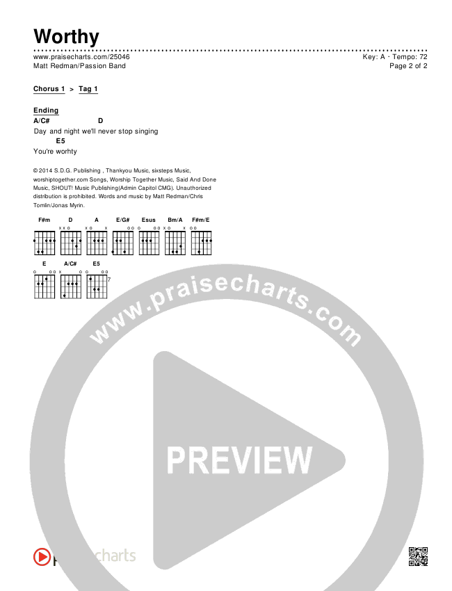 Worthy Chords & Lyrics (Matt Redman / Passion)