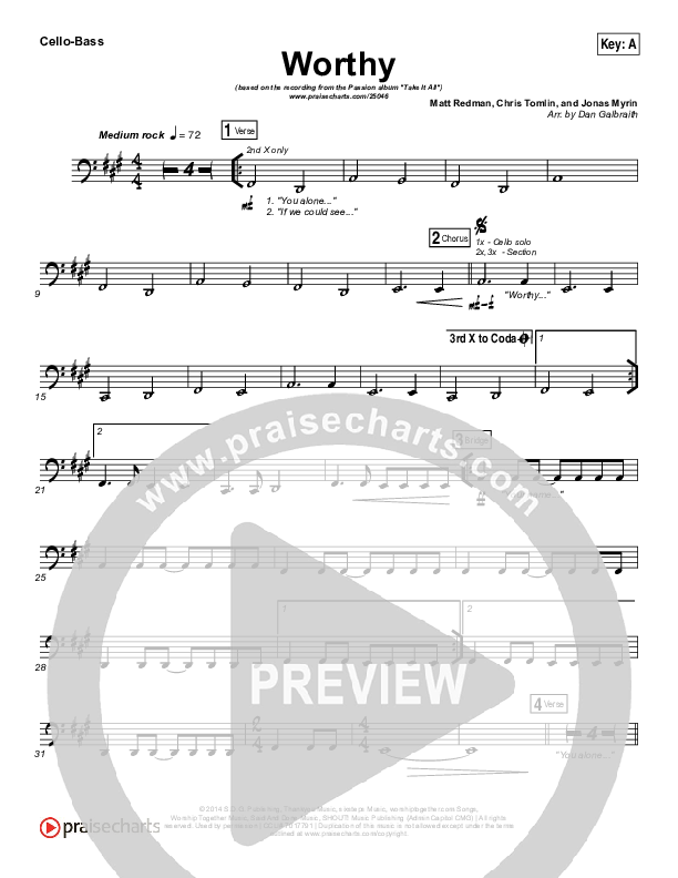 Worthy Cello/Bass (Matt Redman / Passion)