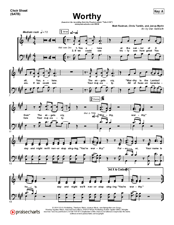 Worthy Choir Sheet (SATB) (Matt Redman / Passion)