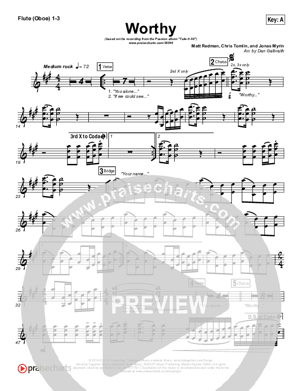 Worthy Flute/Oboe 1/2/3 (Matt Redman / Passion)