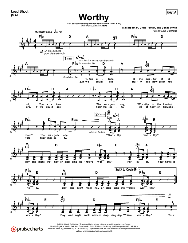 Worthy Lead Sheet (SAT) (Matt Redman / Passion)