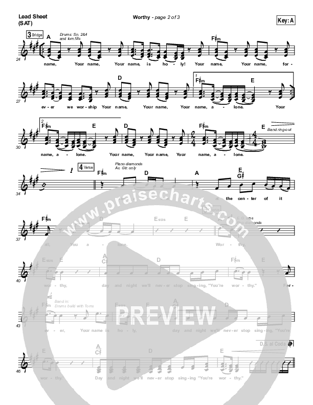 Worthy Lead Sheet (SAT) (Matt Redman / Passion)