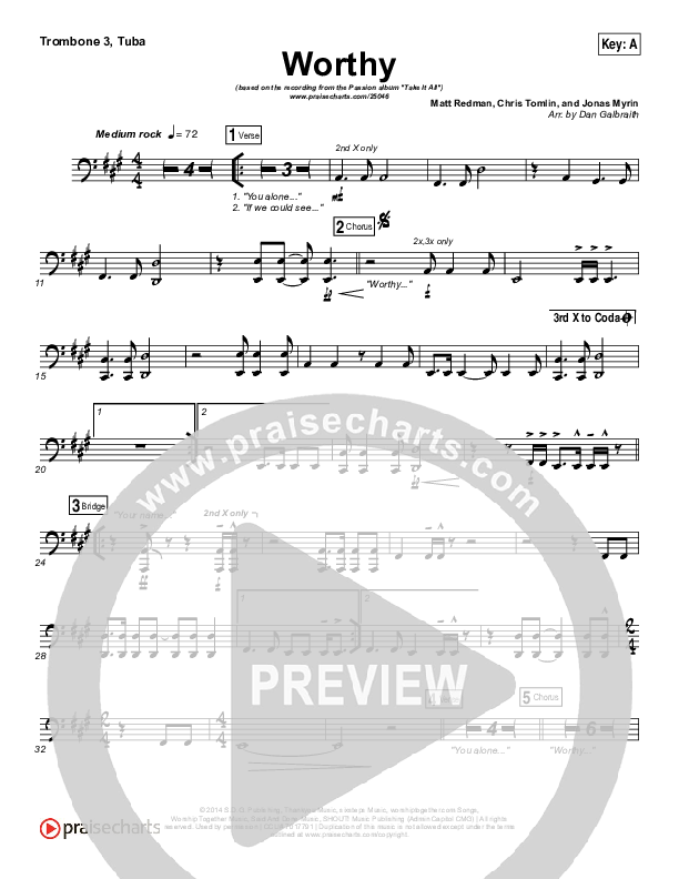 Worthy Trombone 3/Tuba (Matt Redman / Passion)