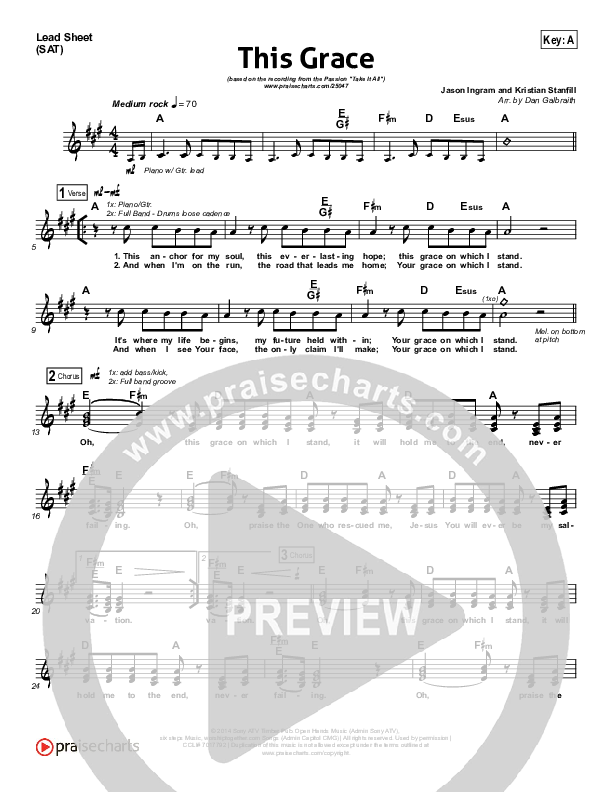 This Grace Lead Sheet (SAT) (Kristian Stanfill / Passion)