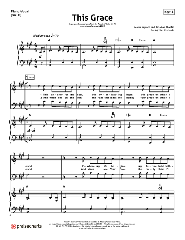 This Grace Piano/Vocal (SATB) (Kristian Stanfill / Passion)