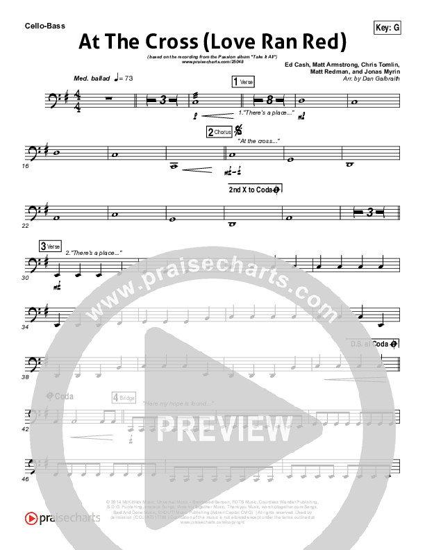 At The Cross (Love Ran Red) Cello/Bass (Chris Tomlin / Passion)