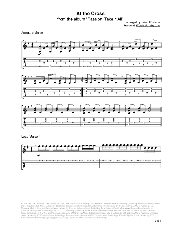 At The Cross (Love Ran Red) Guitar TAB/Riffs (Chris Tomlin / Passion)