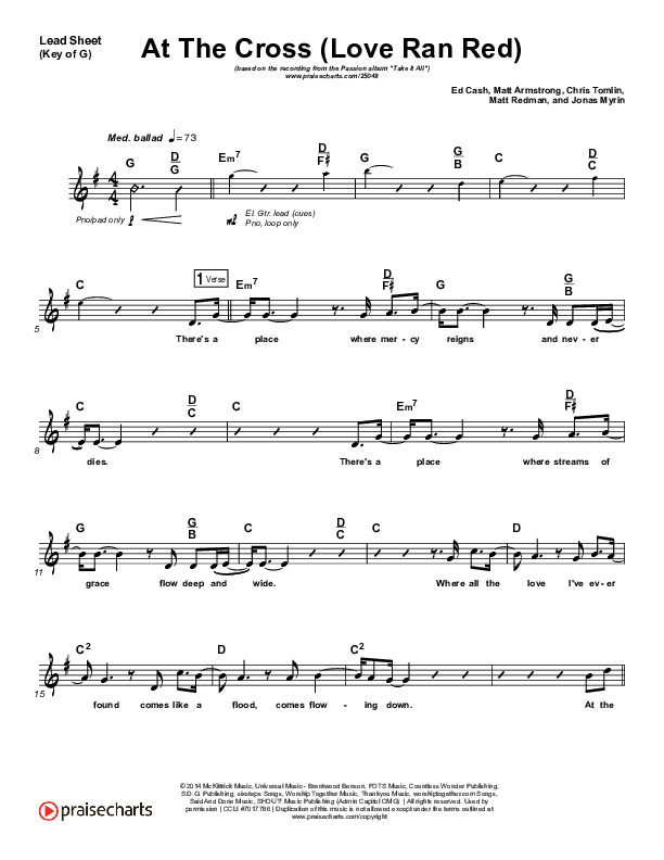 At The Cross (Love Ran Red) Lead Sheet (Melody) (Chris Tomlin / Passion)