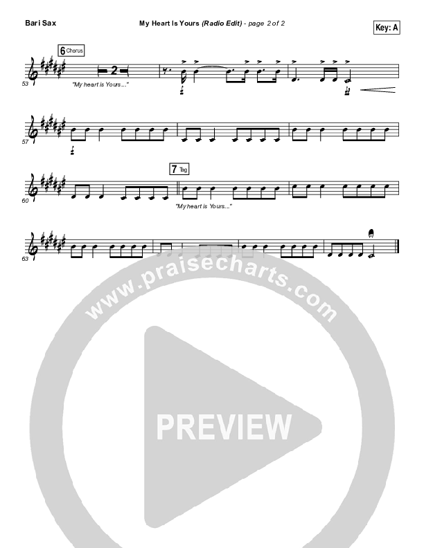 My Heart Is Yours (Radio) Bari Sax (Kristian Stanfill / Passion)
