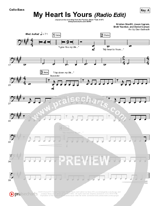 My Heart Is Yours (Radio) Cello/Bass (Kristian Stanfill / Passion)