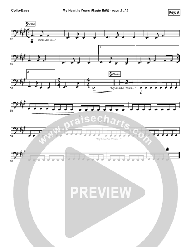 My Heart Is Yours (Radio) Cello/Bass (Kristian Stanfill / Passion)