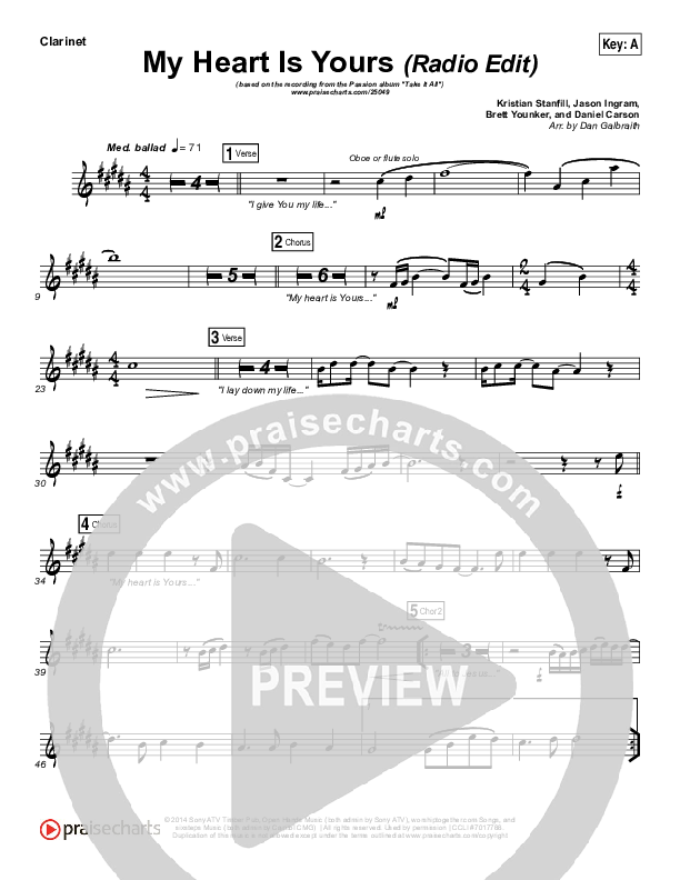 My Heart Is Yours (Radio) Clarinet (Kristian Stanfill / Passion)