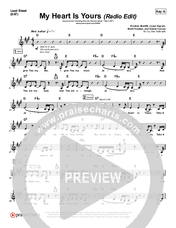 My Heart Is Yours (Radio) Lead Sheet (SAT) (Kristian Stanfill / Passion)