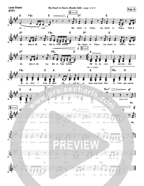 My Heart Is Yours (Radio) Lead Sheet (SAT) (Kristian Stanfill / Passion)