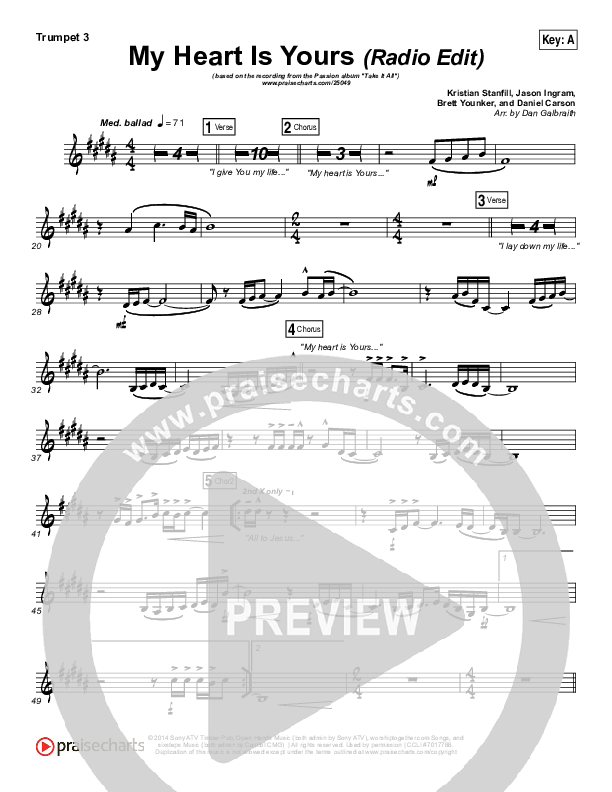 My Heart Is Yours (Radio) Trumpet 3 (Kristian Stanfill / Passion)