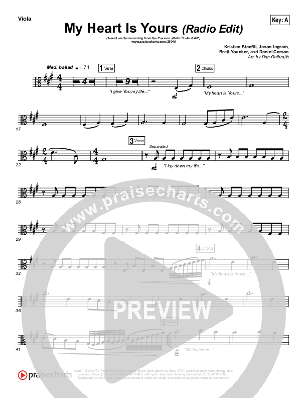 My Heart Is Yours (Radio) Viola (Kristian Stanfill / Passion)