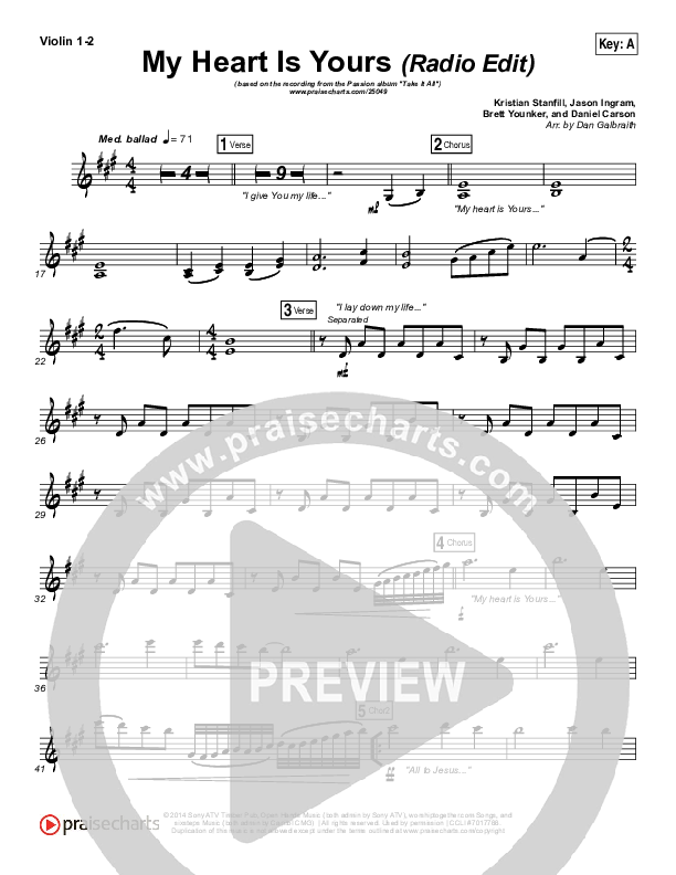 My Heart Is Yours (Radio) Violin 1/2 (Kristian Stanfill / Passion)