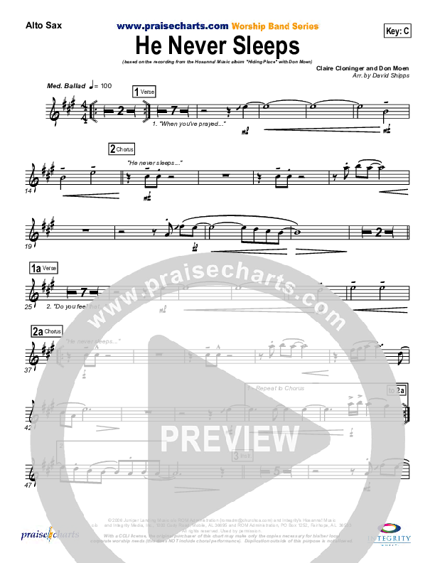 He Never Sleeps Alto Sax (Don Moen)