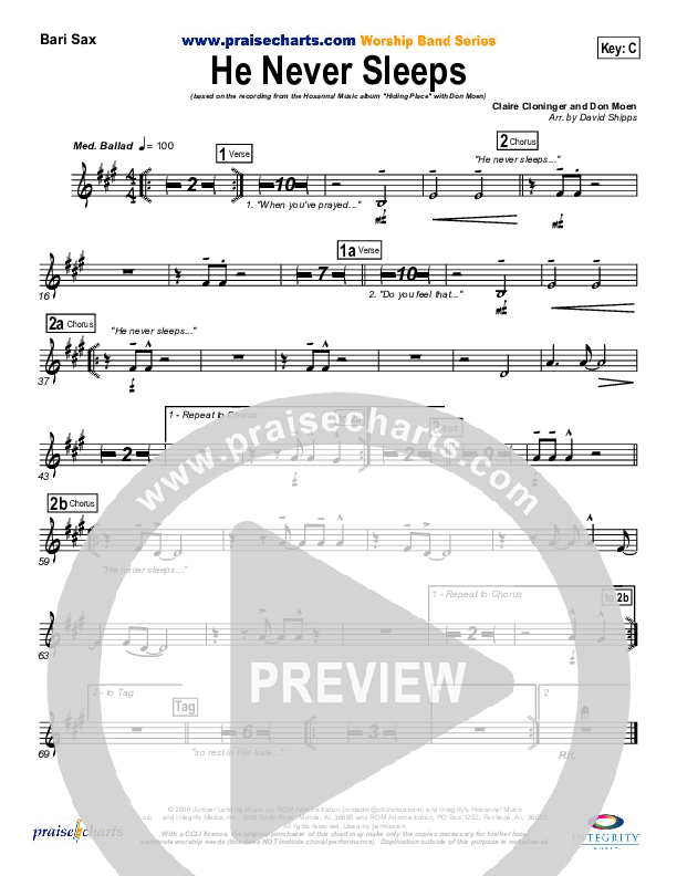 He Never Sleeps Bari Sax (Don Moen)