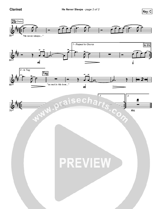 He Never Sleeps Clarinet (Don Moen)