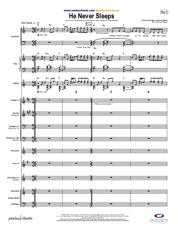 He Never Sleeps Conductor's Score (Don Moen)