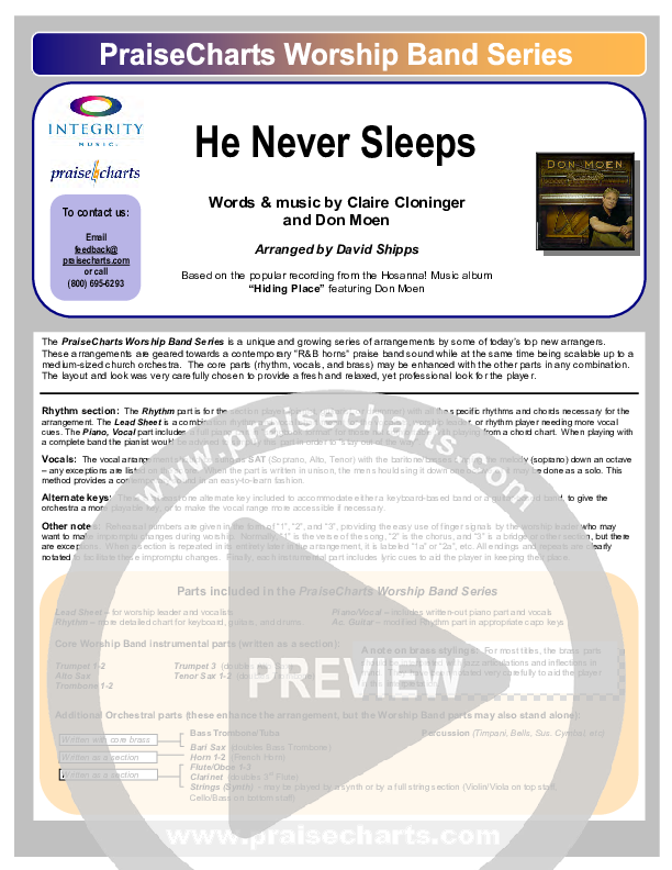 He Never Sleeps Cover Sheet (Don Moen)