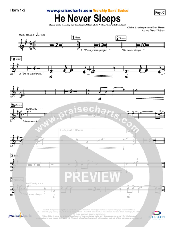 He Never Sleeps French Horn 1/2 (Don Moen)