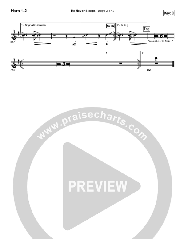 He Never Sleeps French Horn 1/2 (Don Moen)