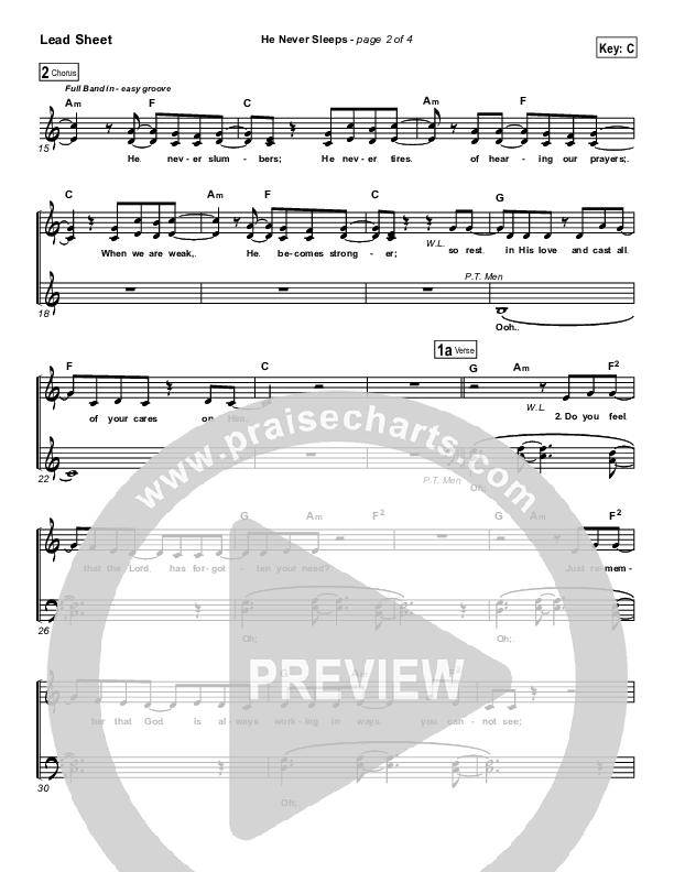 He Never Sleeps Lead Sheet (Don Moen)