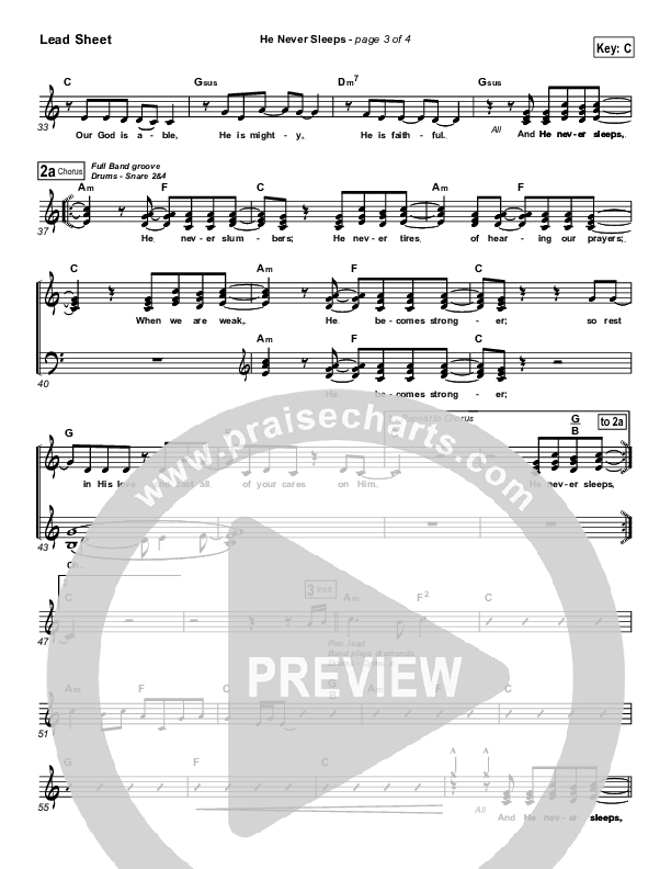 He Never Sleeps Lead Sheet (Don Moen)