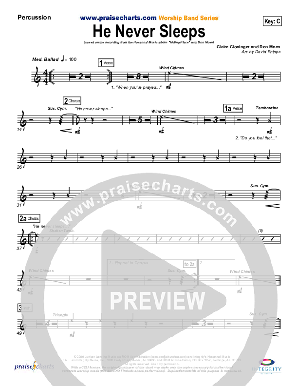 He Never Sleeps Percussion (Don Moen)