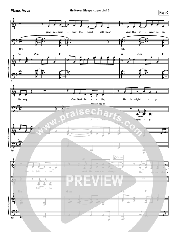 He Never Sleeps Piano/Vocal (Don Moen)