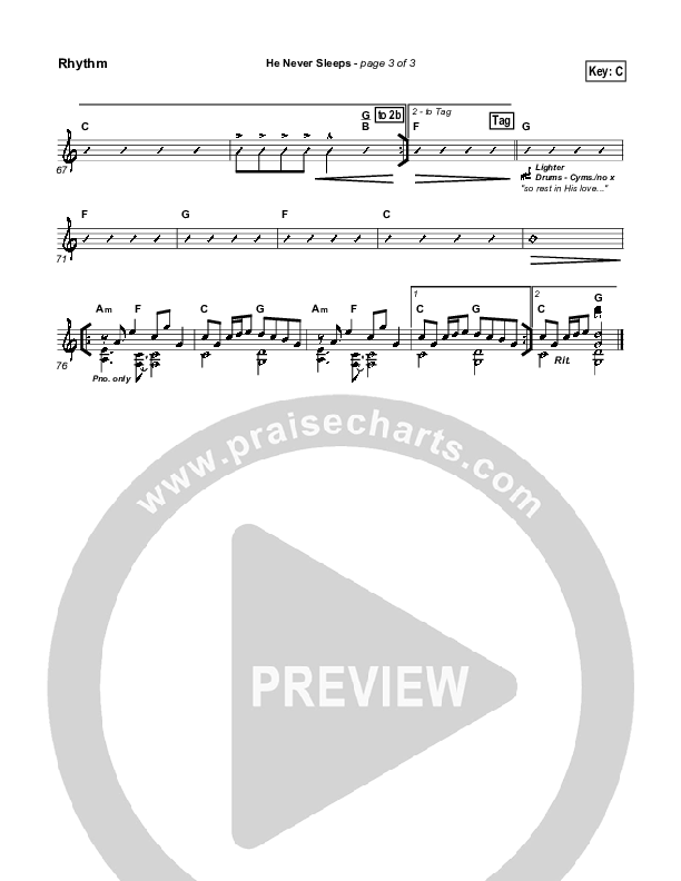 He Never Sleeps Rhythm Chart (Don Moen)